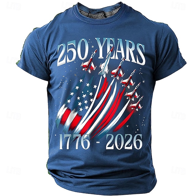 America's 250th Anniversary Men's American US Flag 1776 T Shirt Short Sleeve T shirt 3D Print Crew Neck Shirt Daily Military