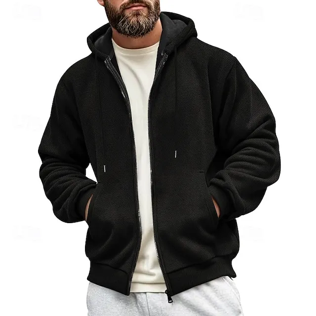 Men's Waffle Hoodies Zip Up Hoodie Hoodie Fleece Hoodie Hooded Plain Pocket Sports & Outdoor Daily Holiday Streetwear Basic Casual Fall 