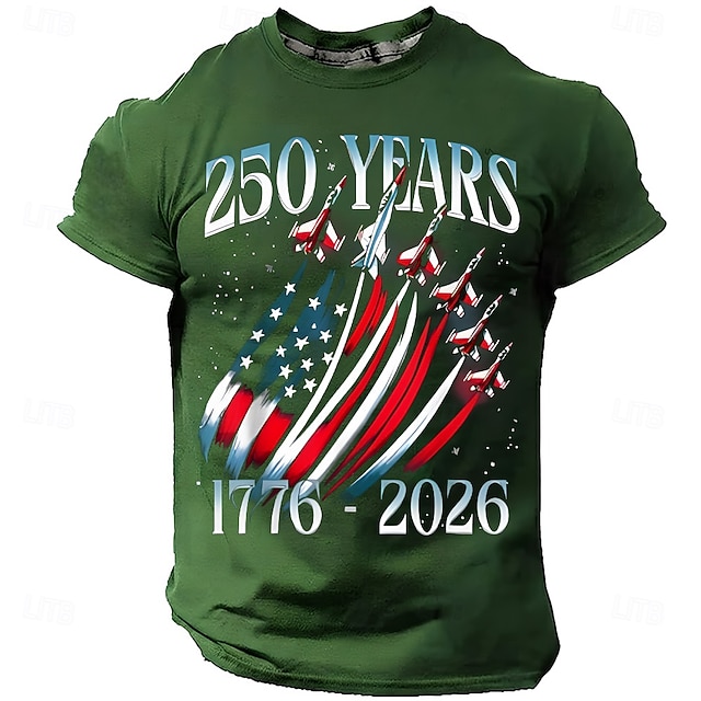 America's 250th Anniversary Men's American US Flag 1776 T Shirt Short Sleeve T shirt 3D Print Crew Neck Shirt Daily Military