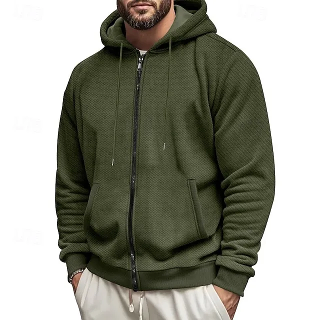 Men's Waffle Hoodies Zip Up Hoodie Hoodie Fleece Hoodie Hooded Plain Pocket Sports & Outdoor Daily Holiday Streetwear Basic Casual Fall 