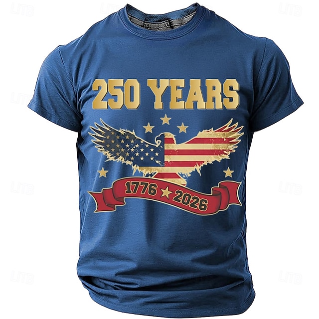 America's 250th Anniversary Men's American US Flag 1776 T Shirt Short Sleeve T shirt 3D Print Crew Neck Shirt Daily Military
