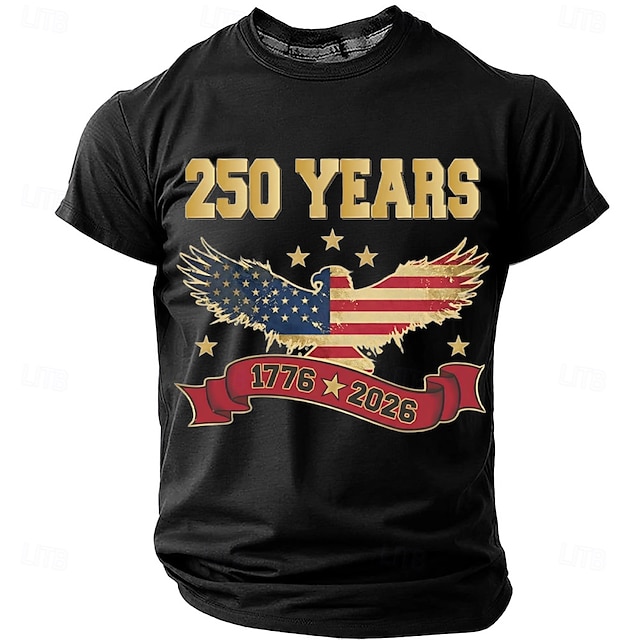 America's 250th Anniversary Men's American US Flag 1776 T Shirt Short Sleeve T shirt 3D Print Crew Neck Shirt Daily Military