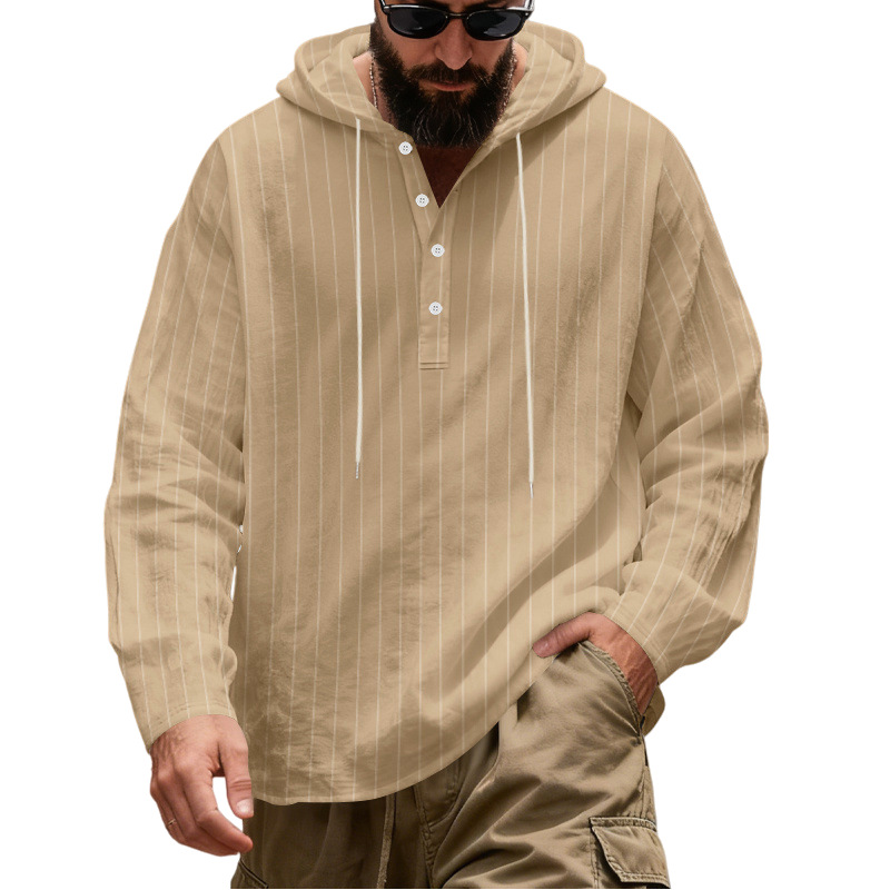 Men's Striped Hooded Button Pullover