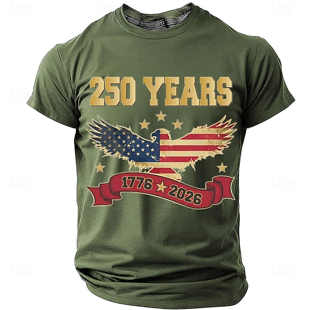 America's 250th Anniversary Men's American US Flag 1776 T Shirt Short Sleeve T shirt 3D Print Crew Neck Shirt Daily Military