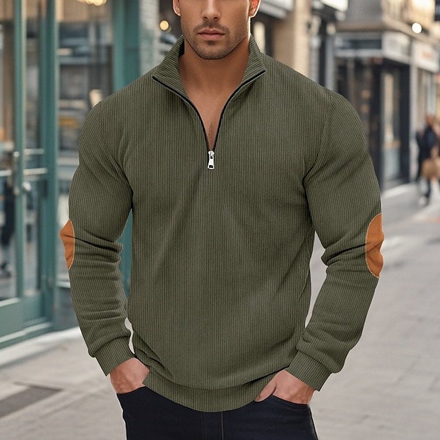Men's Sweatshirt Quarter Zip Sweatshirt Apricot Black White Army Green Navy Blue Half Zip Color Block Sports & Outdoor Daily Holiday Polyester Streetwear Basic Casual Spring &  Fall Clothing Apparel