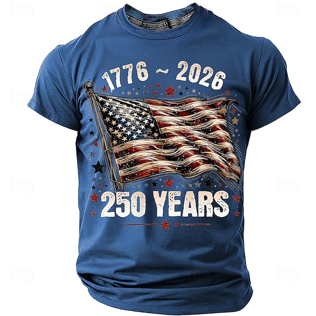 America's 250th Anniversary Men's American US Flag 1776 T Shirt Short Sleeve T shirt 3D Print Crew Neck Shirt Daily Military