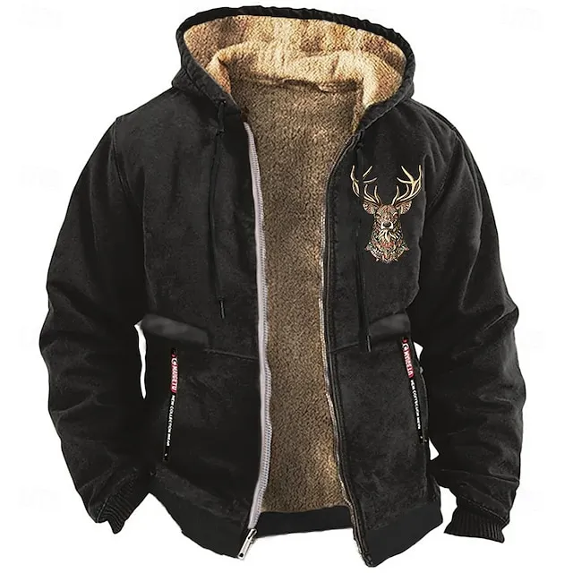 Men's Cowboy Deer Sweatshirt Long Sleeve Sweatshirts  Hooded Vintage Western Style Vacation Streetwear Fall