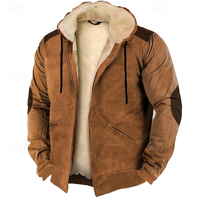 Men's Zip Up Hoodie Full Zip Hoodie Fleece Hoodie Blue Brown Green Khaki Hooded Color Block Zip Up Patchwork Pocket Sports