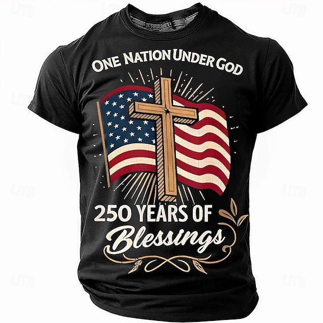 America's 250th Anniversary Men's American US Flag 1776 T Shirt Short Sleeve T shirt 3D Print Crew Neck Shirt Daily Military