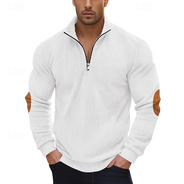 Men's Sweatshirt Quarter Zip Sweatshirt Apricot Black White Army Green Navy Blue Half Zip Color Block Sports & Outdoor Daily Holiday Polyester Streetwear Basic Casual Spring &  Fall Clothing Apparel