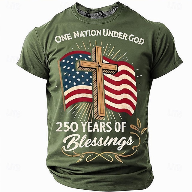 America's 250th Anniversary Men's American US Flag 1776 T Shirt Short Sleeve T shirt 3D Print Crew Neck Shirt Daily Military