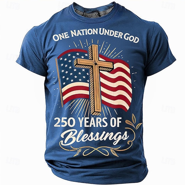 America's 250th Anniversary Men's American US Flag 1776 T Shirt Short Sleeve T shirt 3D Print Crew Neck Shirt Daily Military