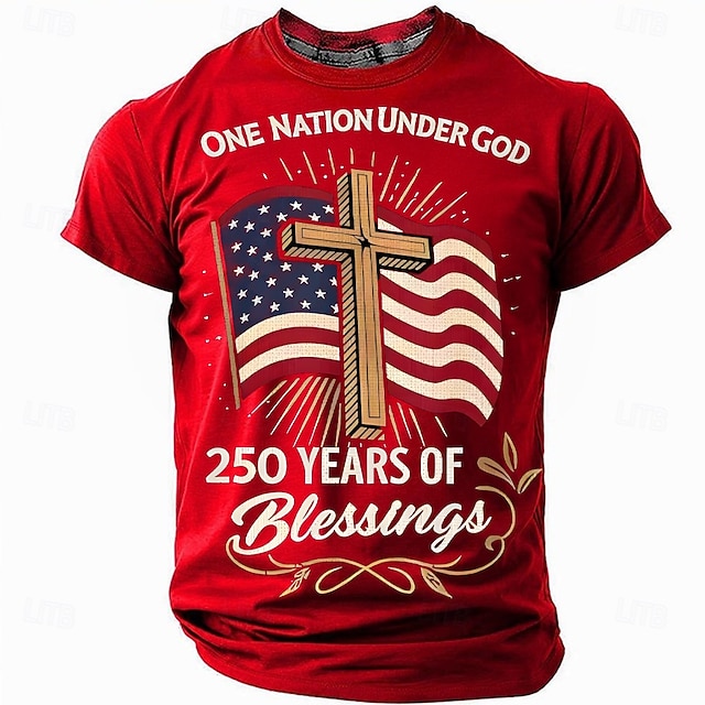 America's 250th Anniversary Men's American US Flag 1776 T Shirt Short Sleeve T shirt 3D Print Crew Neck Shirt Daily Military