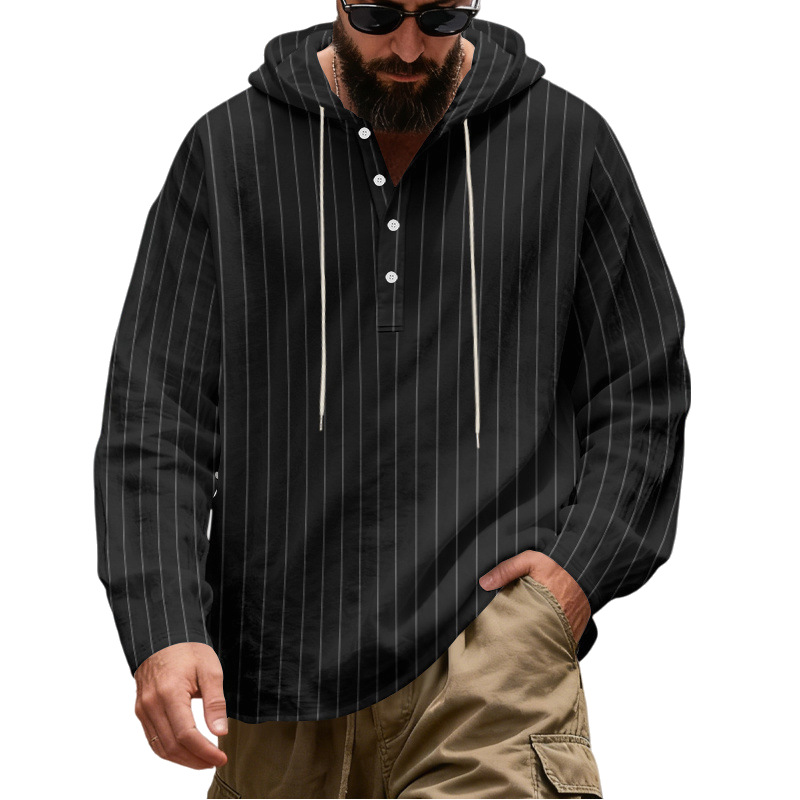 Men's Striped Hooded Button Pullover