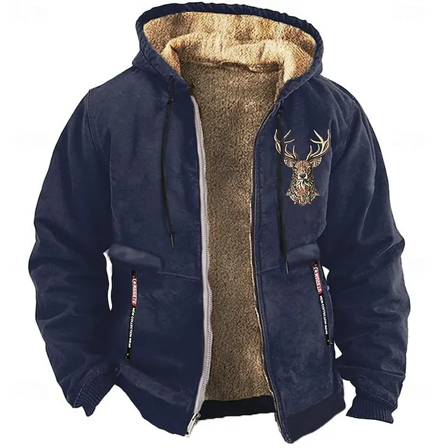 Men's Cowboy Deer Sweatshirt Long Sleeve Sweatshirts  Hooded Vintage Western Style Vacation Streetwear Fall