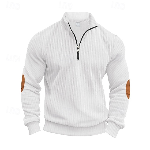 Men's Sweatshirt Quarter Zip Sweatshirt Apricot Black White Army Green Navy Blue Half Zip Color Block Sports & Outdoor Daily Holiday Polyester Streetwear Basic Casual Spring &  Fall Clothing Apparel