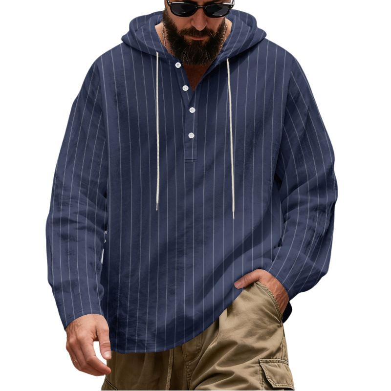 Men's Striped Hooded Button Pullover