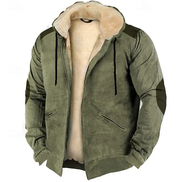 Men's Zip Up Hoodie Full Zip Hoodie Fleece Hoodie Blue Brown Green Khaki Hooded Color Block Zip Up Patchwork Pocket Sports