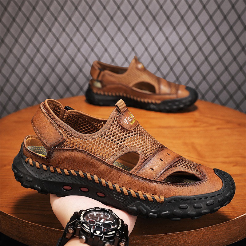 Enjerr® Men's Genuine Leather Breathable Outdoor Orthopedic Sandals