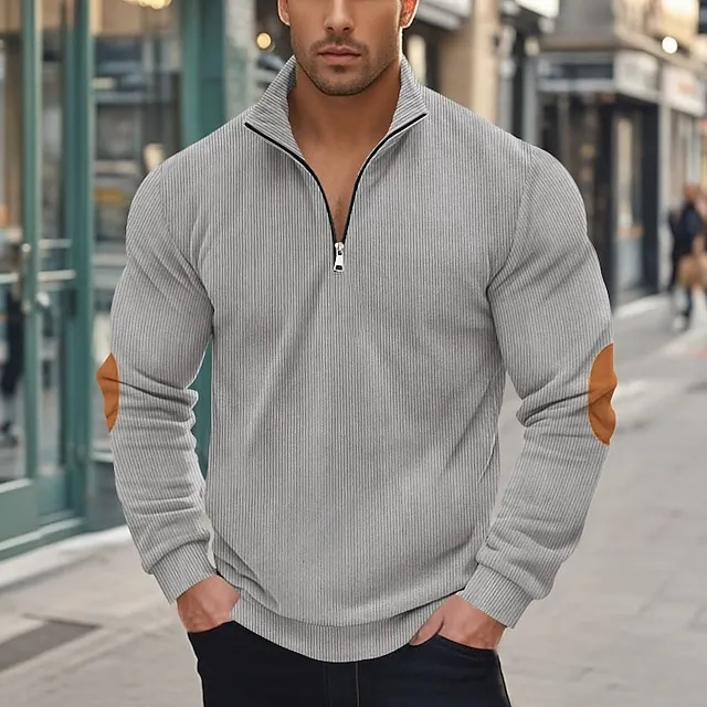 Men's Sweatshirt Quarter Zip Sweatshirt Apricot Black White Army Green Navy Blue Half Zip Color Block Sports & Outdoor Daily Holiday Polyester Streetwear Basic Casual Spring &  Fall Clothing Apparel