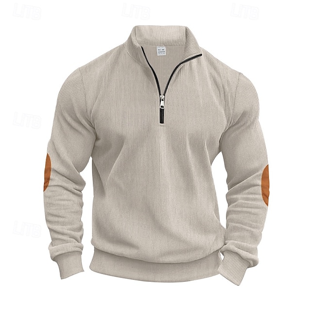 Men's Sweatshirt Quarter Zip Sweatshirt Apricot Black White Army Green Navy Blue Half Zip Color Block Sports & Outdoor Daily Holiday Polyester Streetwear Basic Casual Spring &  Fall Clothing Apparel