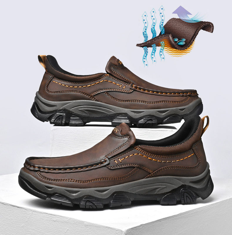 Men's Orthopedic Hands-Free Genuine Calfskin Leather Slip On Loafers