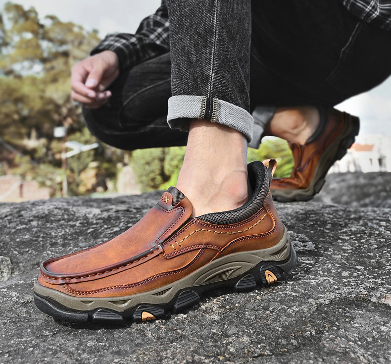 Men's Orthopedic Hands-Free Genuine Calfskin Leather Slip On Loafers