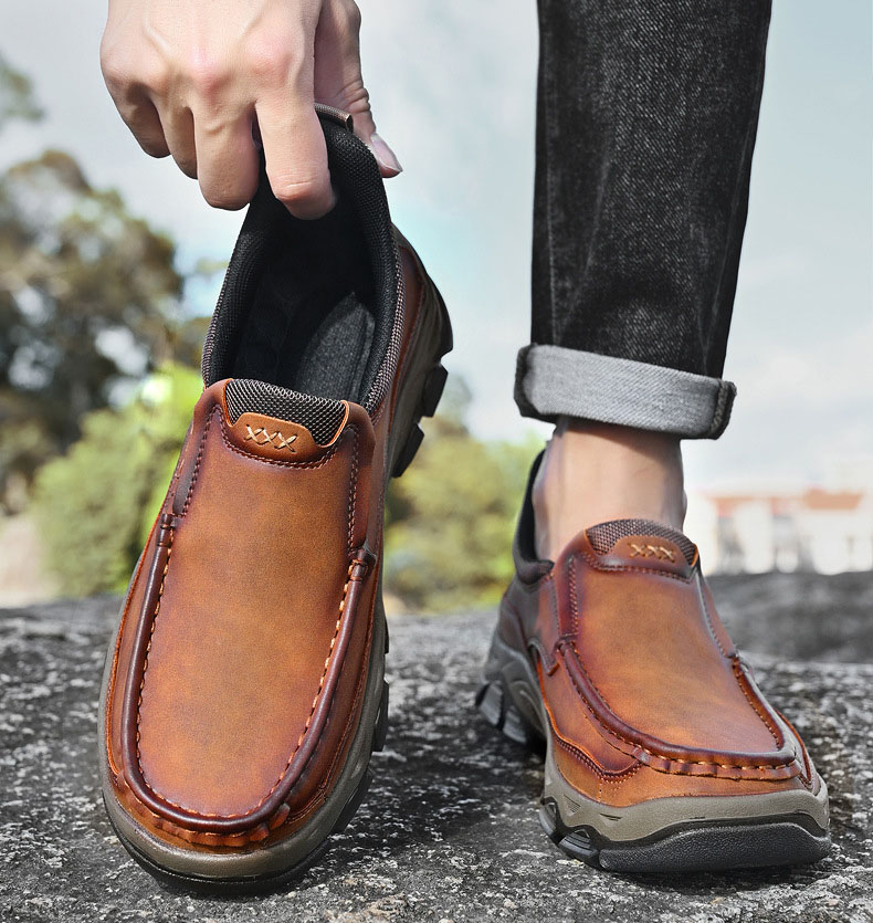 Men's Orthopedic Hands-Free Genuine Calfskin Leather Slip On Loafers