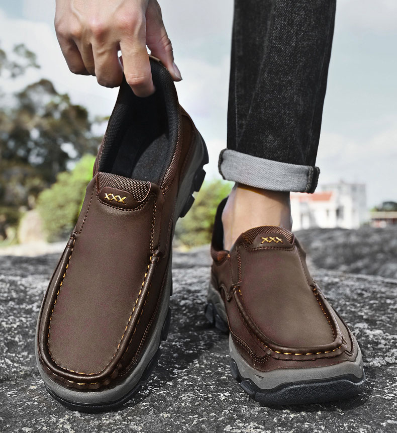 Men's Orthopedic Hands-Free Genuine Calfskin Leather Slip On Loafers