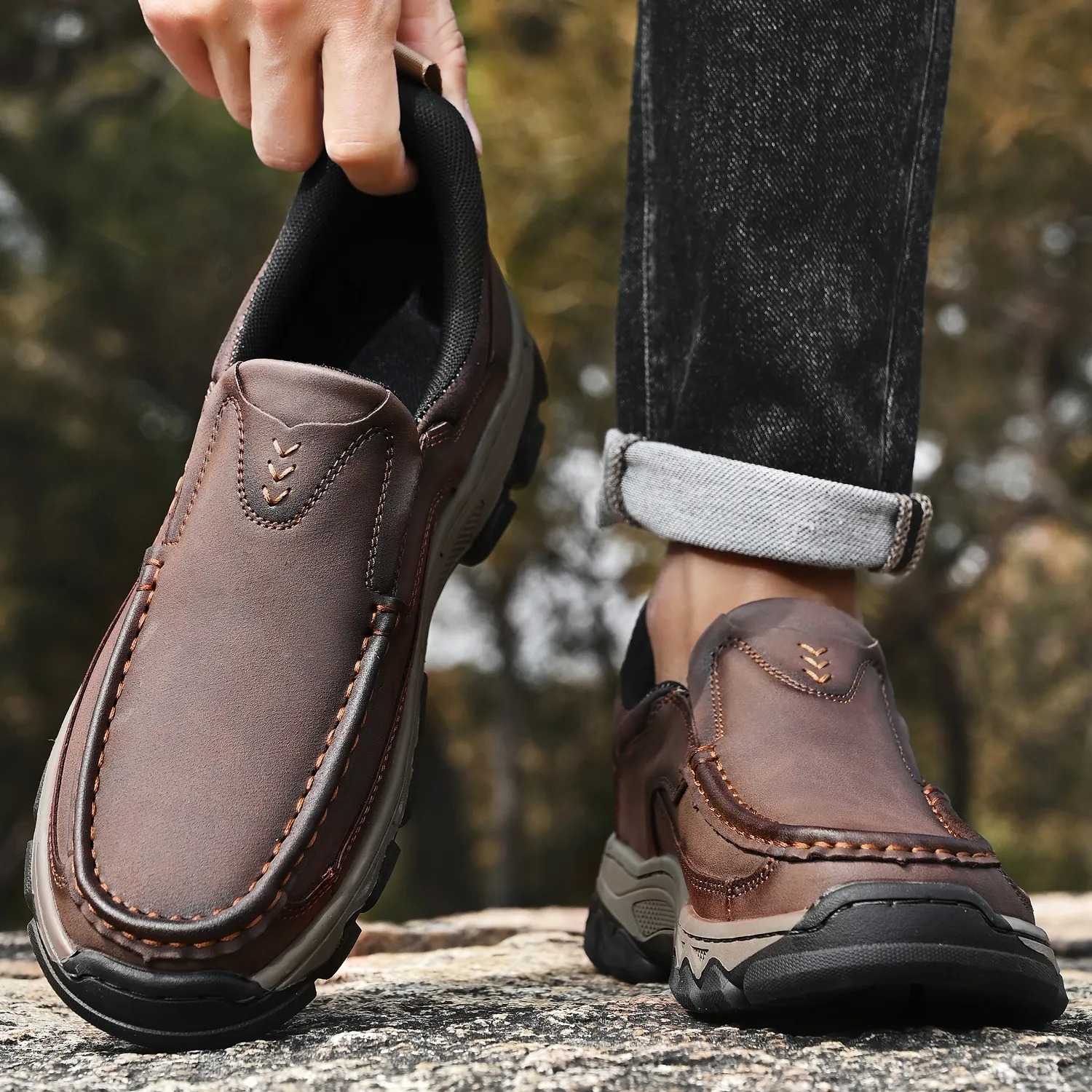 2026 New Men's Orthopedic Comfortable Hands-Free Genuine Leather Slip On Loafers