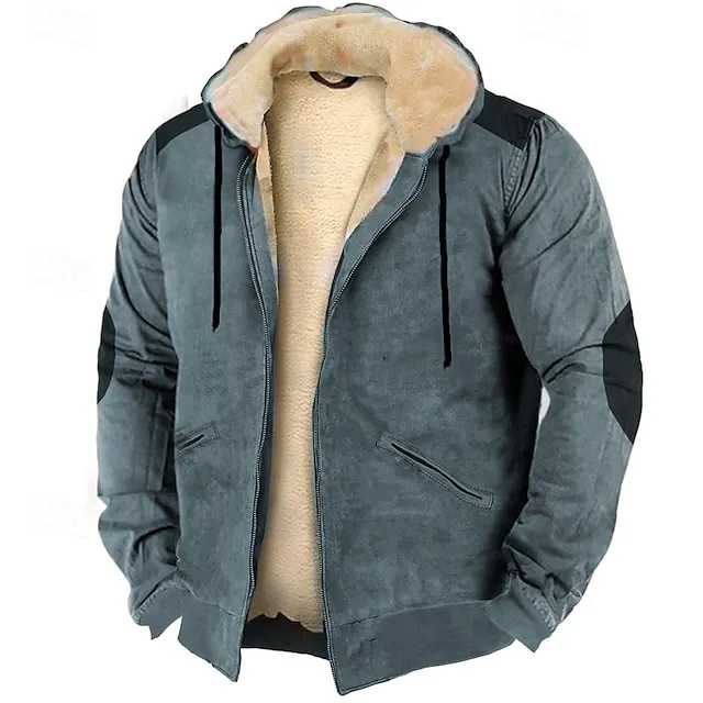 Men's Zip Up Hoodie Full Zip Hoodie Fleece Hoodie Blue Brown Green Khaki Hooded Color Block Zip Up Patchwork Pocket Sports