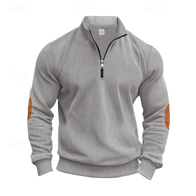 Men's Sweatshirt Quarter Zip Sweatshirt Apricot Black White Army Green Navy Blue Half Zip Color Block Sports & Outdoor Daily Holiday Polyester Streetwear Basic Casual Spring &  Fall Clothing Apparel