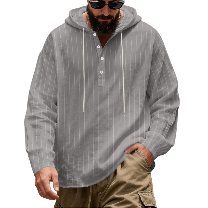 Men's Striped Hooded Button Pullover