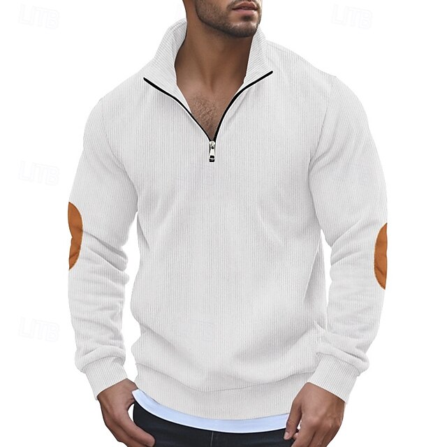 Men's Sweatshirt Quarter Zip Sweatshirt Apricot Black White Army Green Navy Blue Half Zip Color Block Sports & Outdoor Daily Holiday Polyester Streetwear Basic Casual Spring &  Fall Clothing Apparel