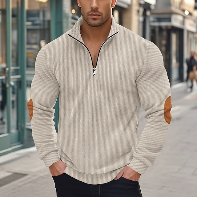 Men's Sweatshirt Quarter Zip Sweatshirt Apricot Black White Army Green Navy Blue Half Zip Color Block Sports & Outdoor Daily Holiday Polyester Streetwear Basic Casual Spring &  Fall Clothing Apparel