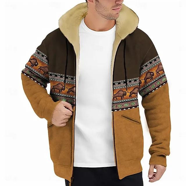 Men's Animal Color Block Hoodie Hoodies Sweatshirt Full Zip Hoodie Long Sleeve Hooded Sweatshirt Hooded 