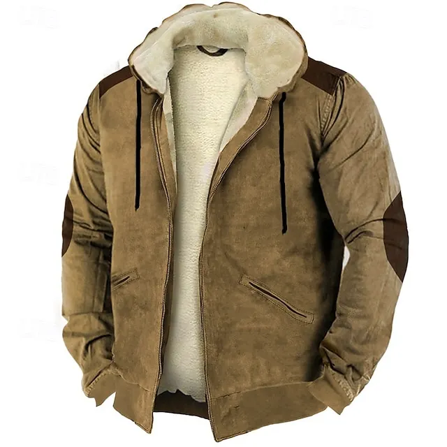 Men's Zip Up Hoodie Full Zip Hoodie Fleece Hoodie Blue Brown Green Khaki Hooded Color Block Zip Up Patchwork Pocket Sports