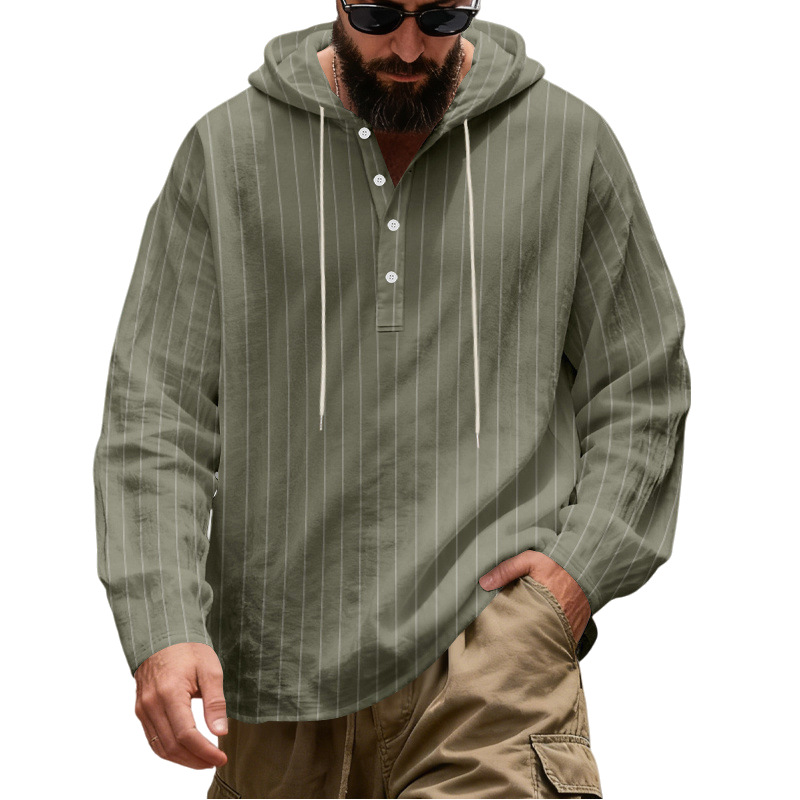 Men's Striped Hooded Button Pullover