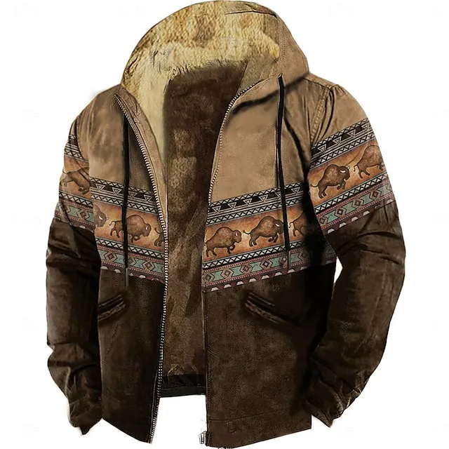 Men's Animal Color Block Hoodie Hoodies Sweatshirt Full Zip Hoodie Long Sleeve Hooded Sweatshirt Hooded 