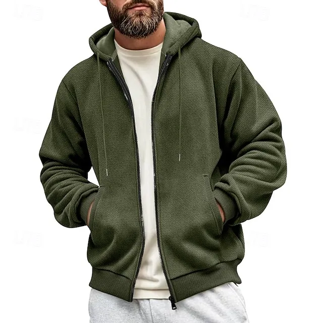 Men's Waffle Hoodies Zip Up Hoodie Hoodie Fleece Hoodie Hooded Plain Pocket Sports & Outdoor Daily Holiday Streetwear Basic Casual Fall 
