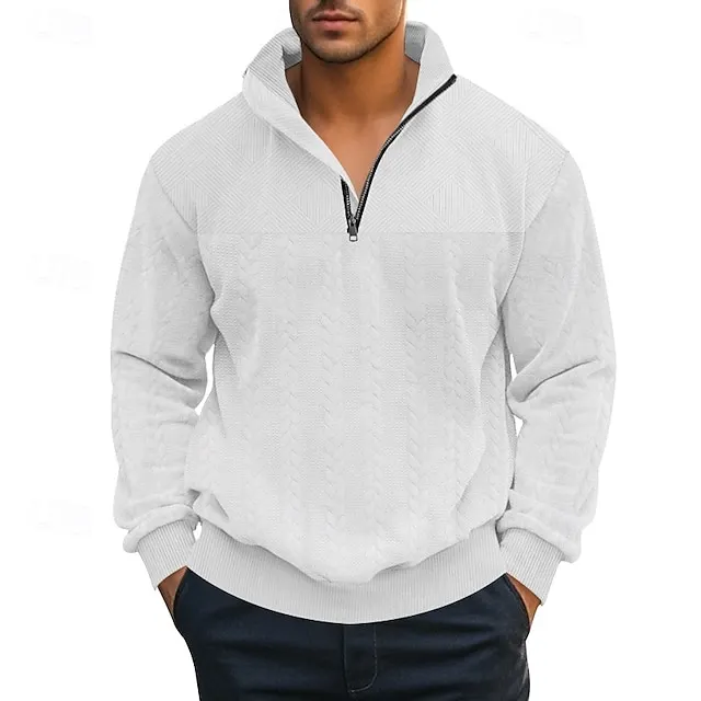Men's Sweatshirt Quarter Zip Sweatshirt Black White Navy Blue Khaki Gray Half Zip Plain Pocket Sports & Outdoor Daily Holiday Streetwear Cool Casual Fall Winter Clothing Apparel Hoodies Sweatshirts