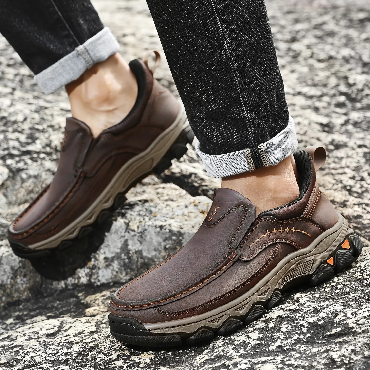 2026 New Men's Orthopedic Comfortable Hands-Free Genuine Leather Slip On Loafers