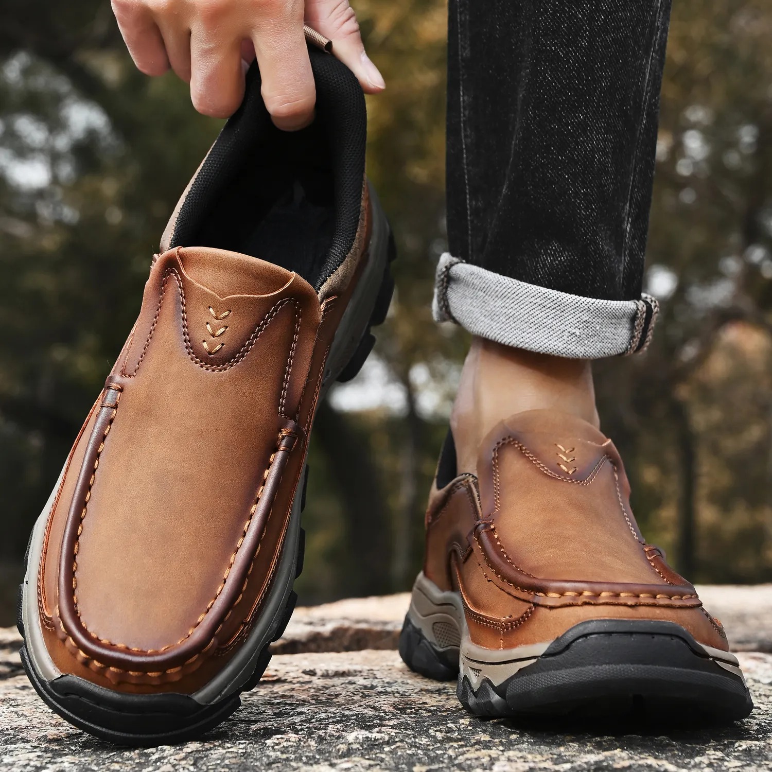 2026 New Men's Orthopedic Comfortable Hands-Free Genuine Leather Slip On Loafers