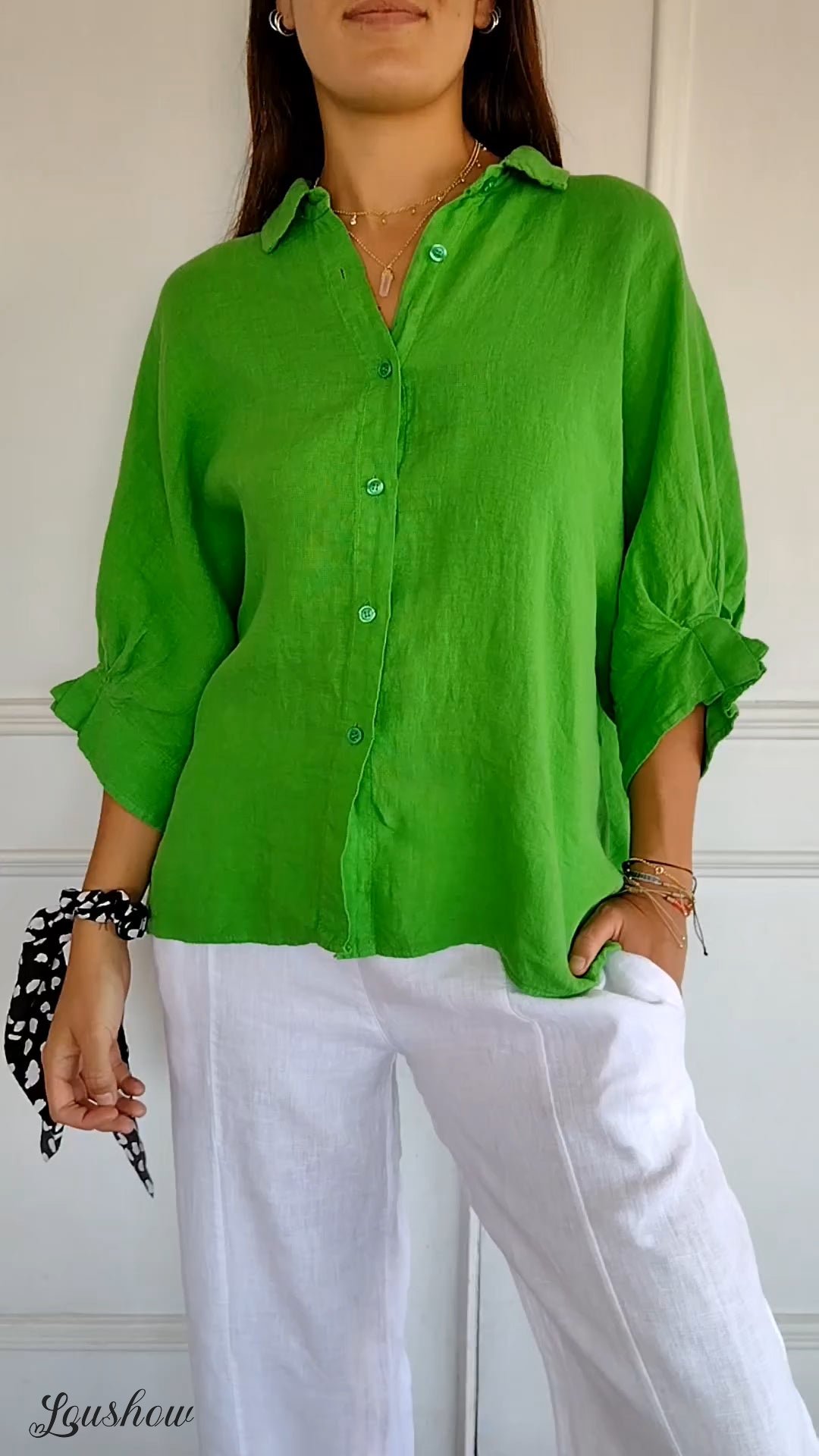 Cotton and Linen Tie Back Design Shirt
