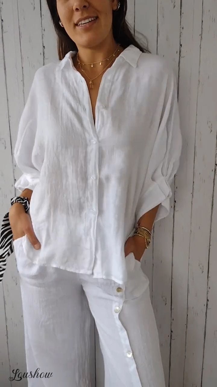 Cotton and Linen Tie Back Design Shirt