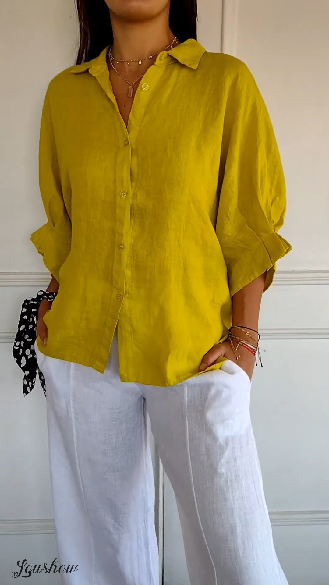Cotton and Linen Tie Back Design Shirt