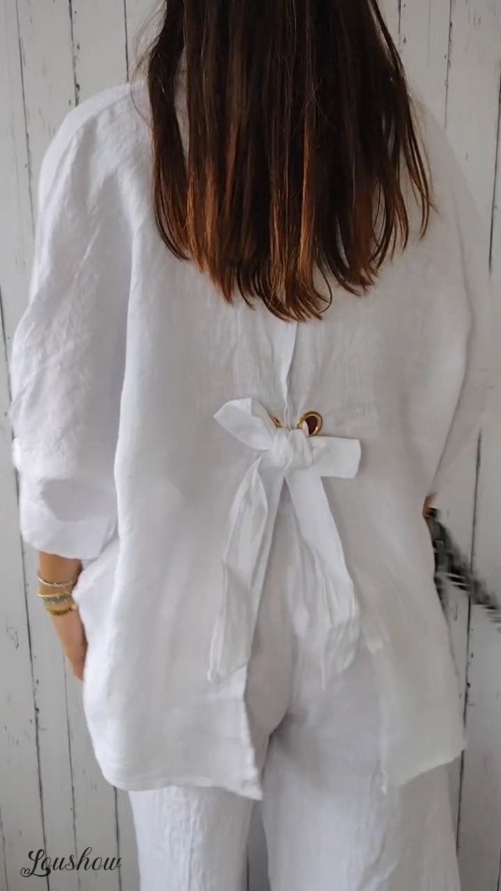 Cotton and Linen Tie Back Design Shirt