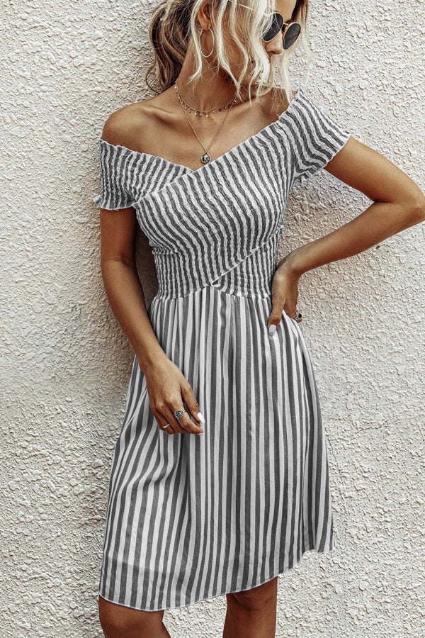 Fashion Short Sleeve Stripe Print Dress