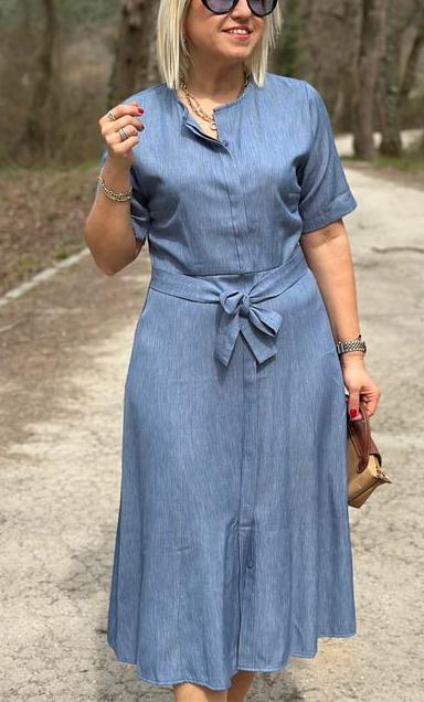 NEW Women's Denim Shirt Dress with Blue Belt