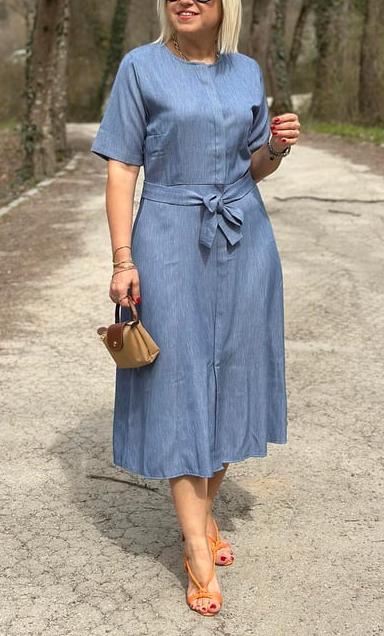 NEW Women's Denim Shirt Dress with Blue Belt